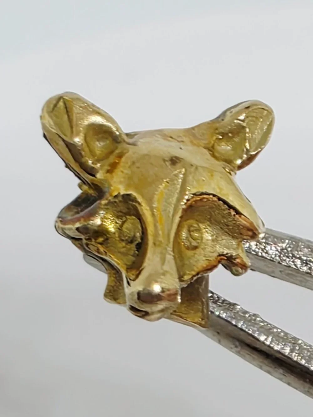 Antique Yellow Gold Fox Head Tie Tack Lapel Pin 3D Fox Mask Estate 10k-14k Gold